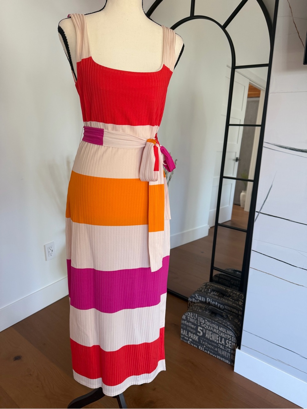 Ted Baker Striped Maxi Dress in Red, Orange, Pink & Cream